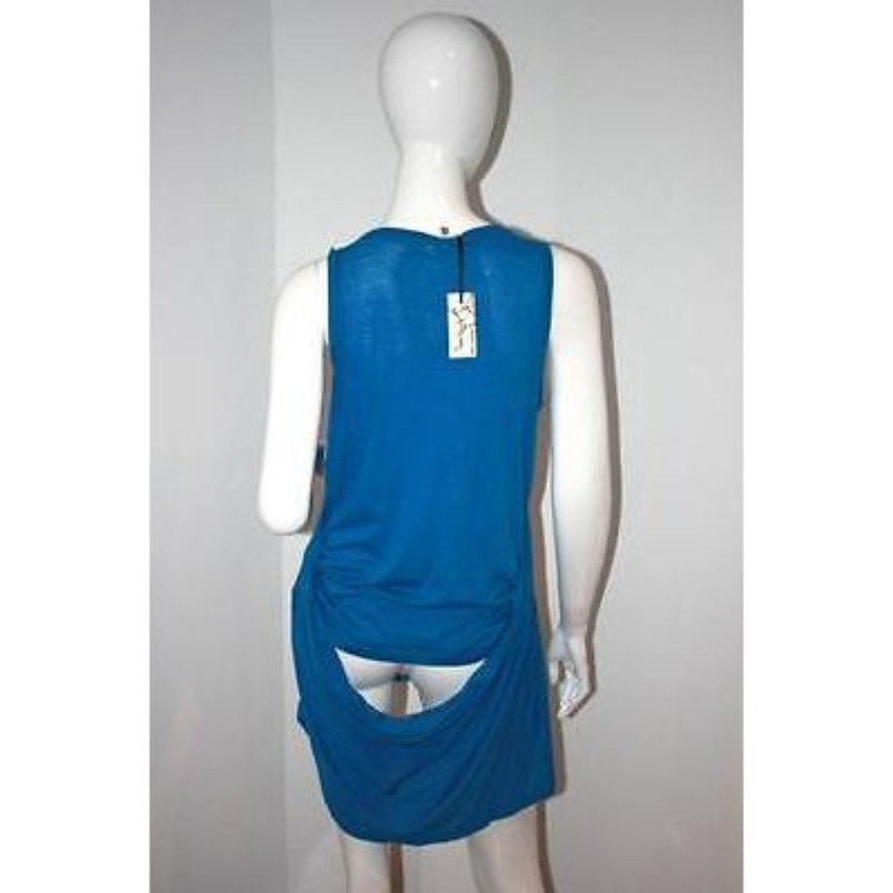 PURE & SIMPLE Blue BACK Draped LONG Tank TOP 100% Cotton L